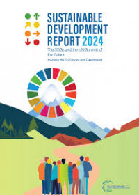Titelblatt des Sustainable Development Report 2024 von SDSN: The SDGs and the UN Summit of the Future. Menschen stehen auf einem Weg durch eine Wiese. Im Hintergrung sind Berge zu sehen.