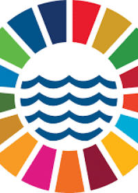 Kreis mit SDG Farben drumherum und mit Meer in der Mitte
