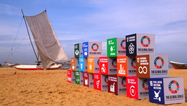 This photo of SDGs on the beach was taken during the GEF meeting in Sri Lanka. Photo by Mike Akester, 2016.