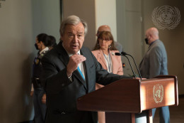 Secretary-General António Guterres briefs reporters about the climate emergency and food, energy and finance, following the Round Table of the Global Crisis Response Group on Food, Energy and Finance and the Informal Leaders Round Table on Climate Change.