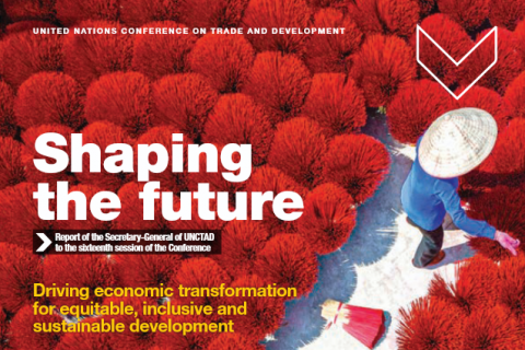 UN report cover Shaping the futureReport of the Secretary-General of UNCTAD to the sixteenth session of the Conference